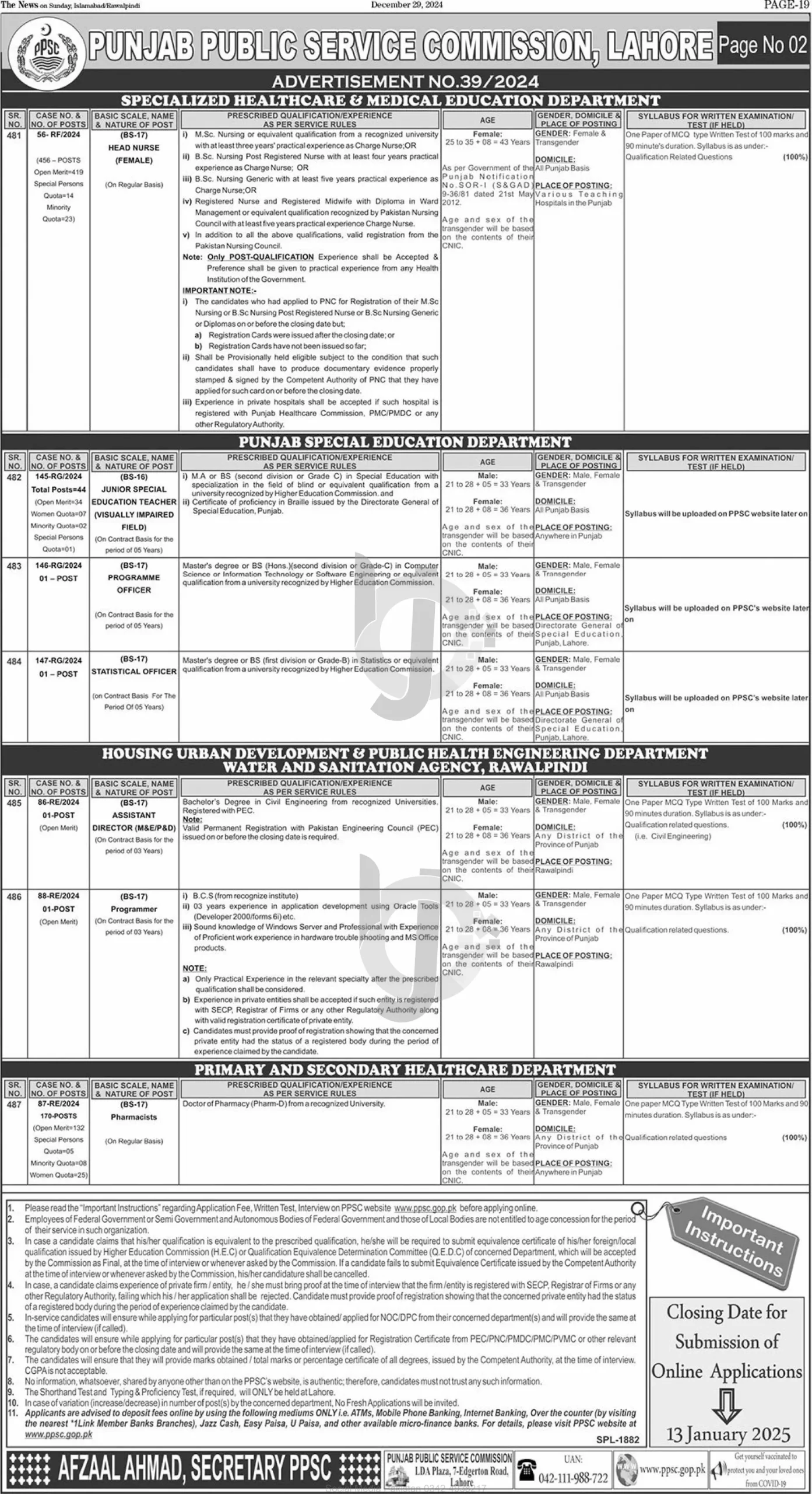 PPSC Advertisement No 39 Jobs 2024 # 2