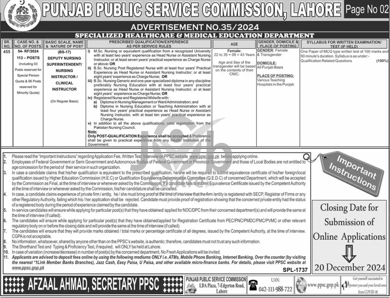 PPSC Jobs Advertisement No 352024 Page # 02