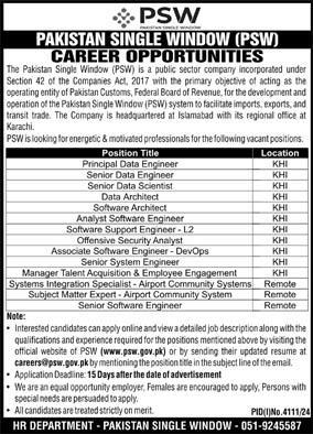 Pakistan Single Window Jobs 2024 Advertisement: