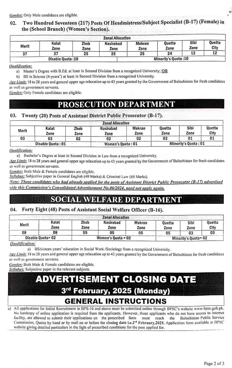 BPSC Jobs Advertisement No 19/2024 Page 2: