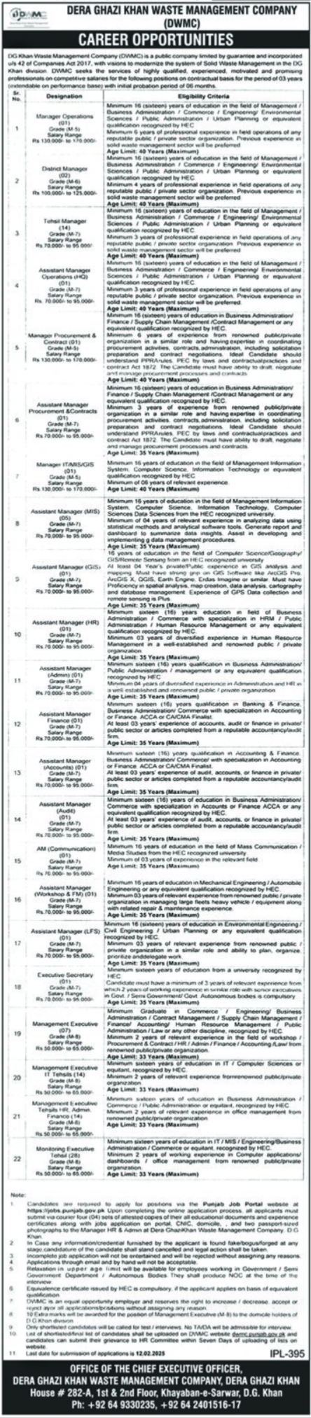 Dera Ghazi Khan Waste Management Company DWMC Jobs 2025 Advertisement