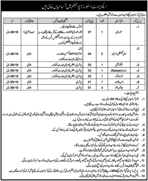 Equipment Stores Depot Jhelum Jobs 2025 Advertisement