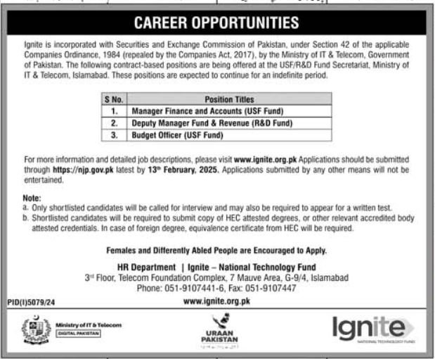 Ignite National Technology Fund Islamabad Jobs 2025 Advertisement