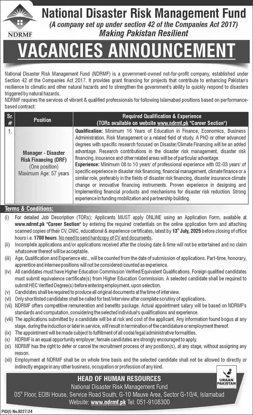 National Disaster Risk Management Fund NDRMF Jobs 2025 Today Advertisement