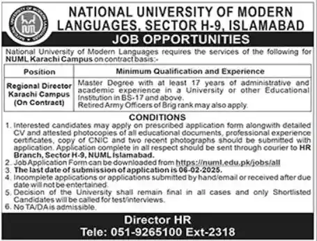 National University Of Modern Languages NUML Karachi Jobs 2025 Advertisement