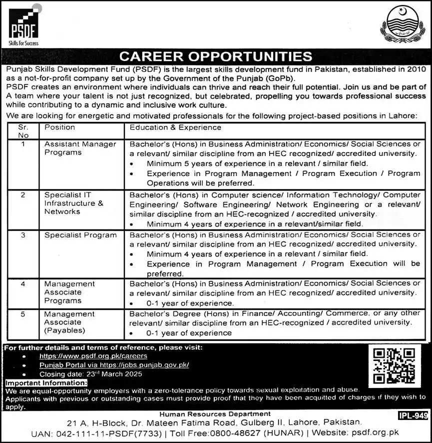 PSDF Lahore Jobs 2025 Today Advertisement