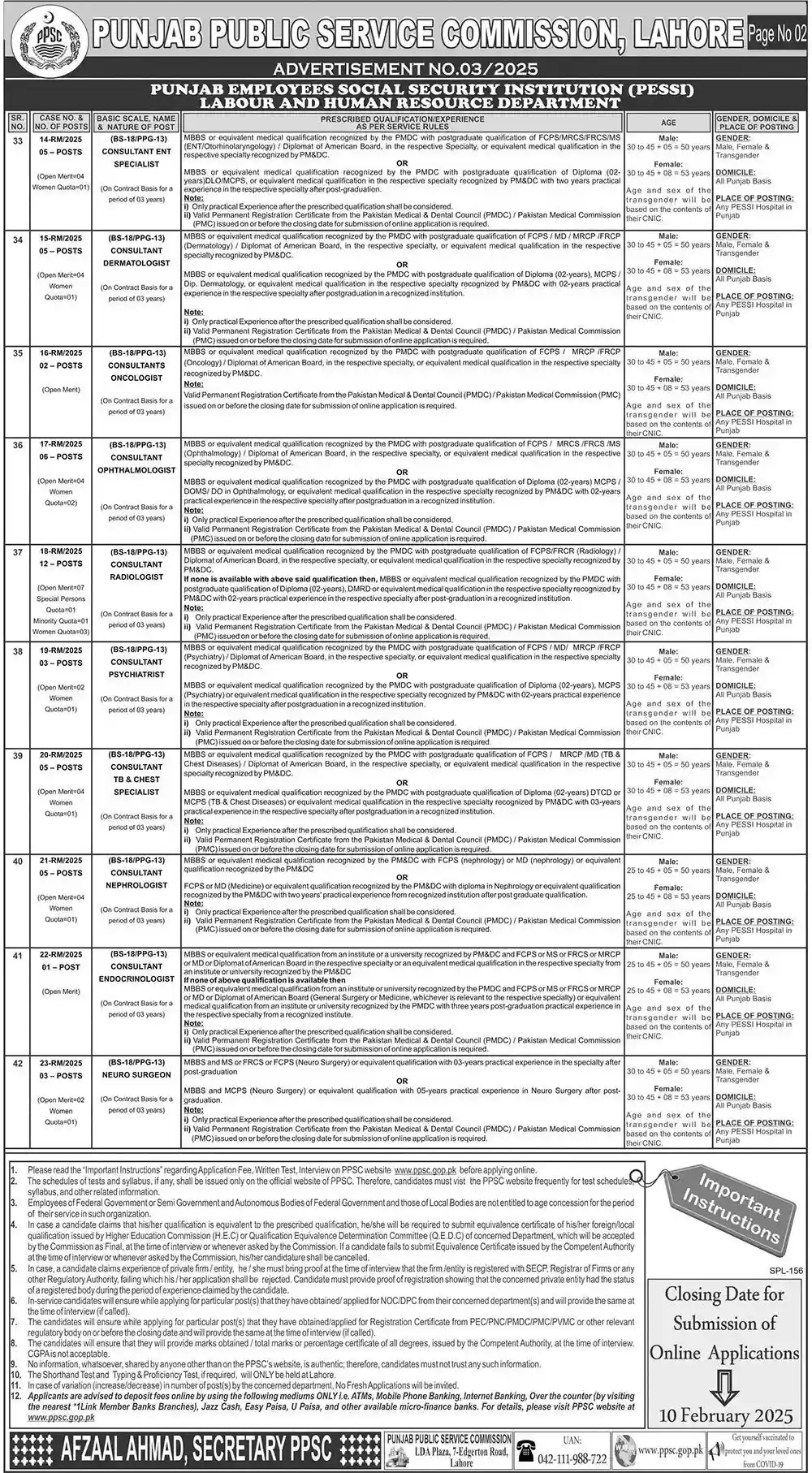 Punjab Public Service Commission PPSC Jobs 2025 Advertisement