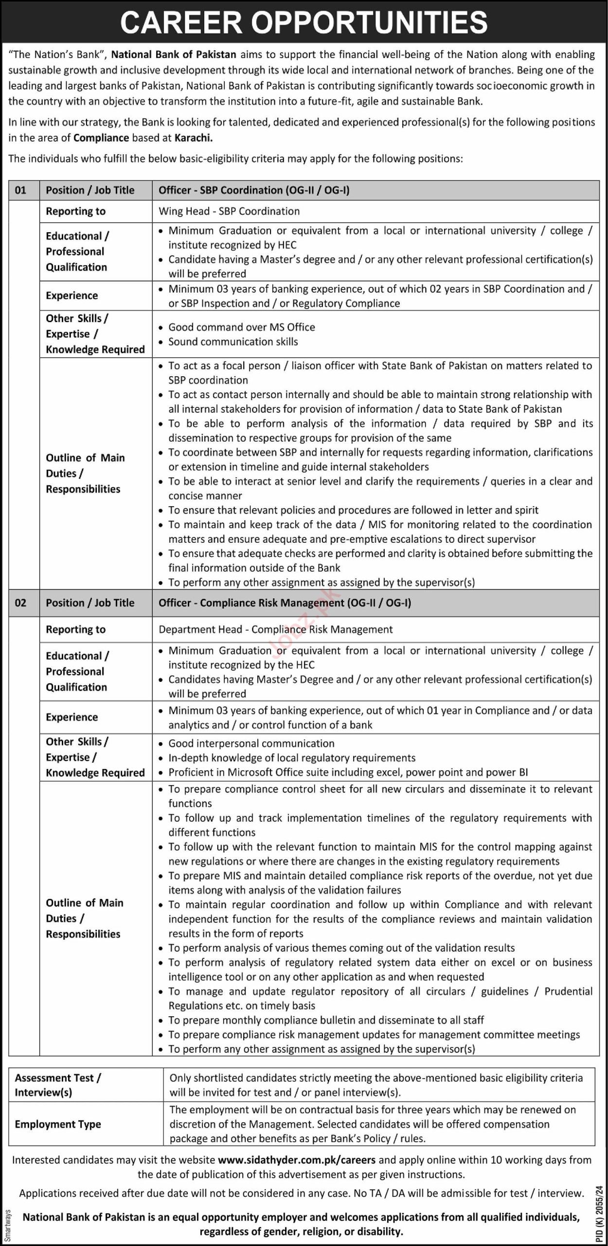 National Bank Of Pakistan NBP Jobs 2025 Advertisement: