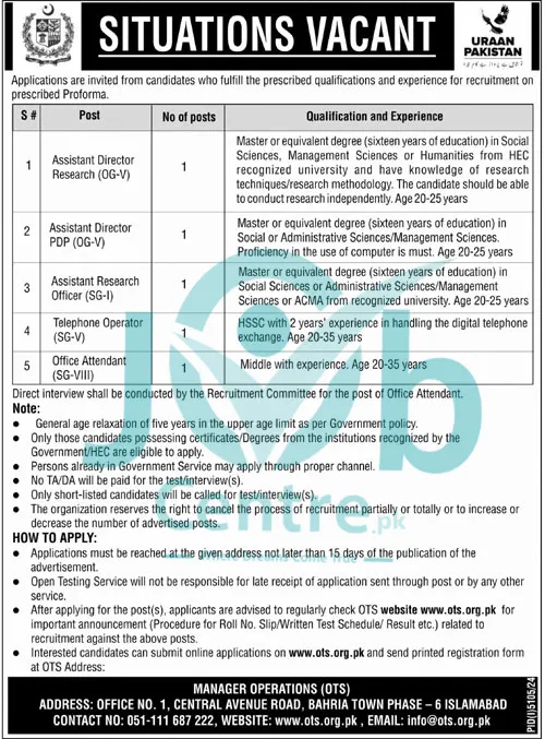 OTS Islamabad Jobs 2025 Advertisement