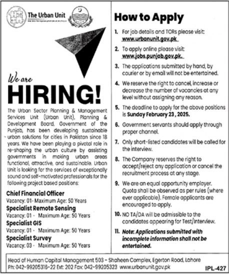 Urban Unit Jobs Online Apply 2025 Advertisement