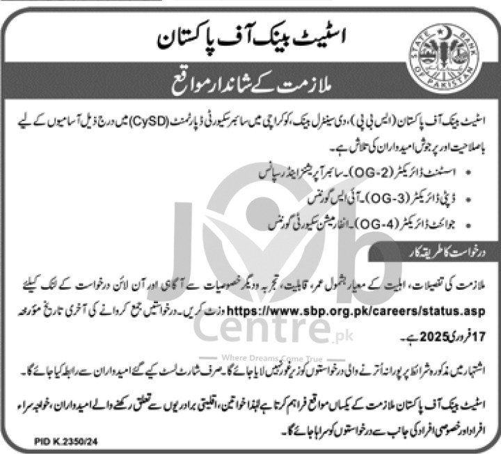 State Bank of Pakistan SBP Jobs 2025 Today Ads
