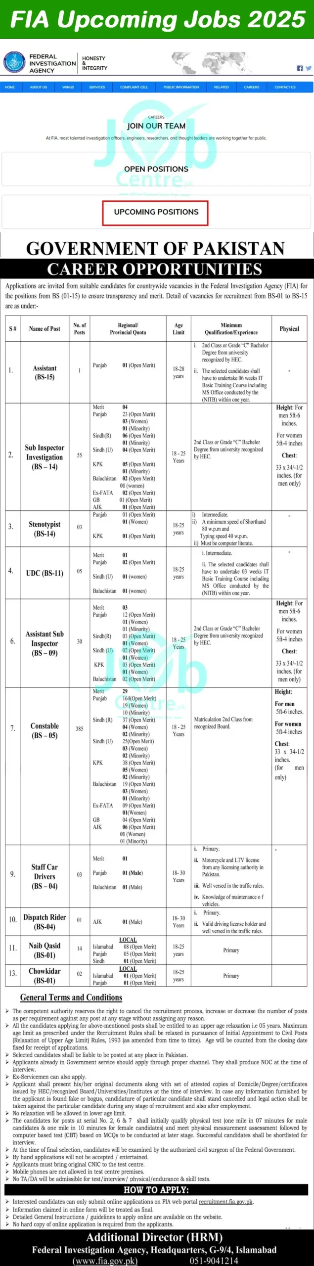 FIA Upcoming Jobs 2025 Advertisement