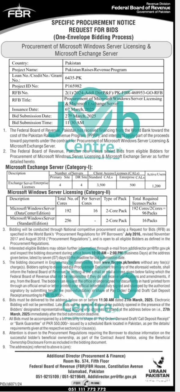 Federal Board Of Revenue Islamabad Jobs 2025 Today Advertisement