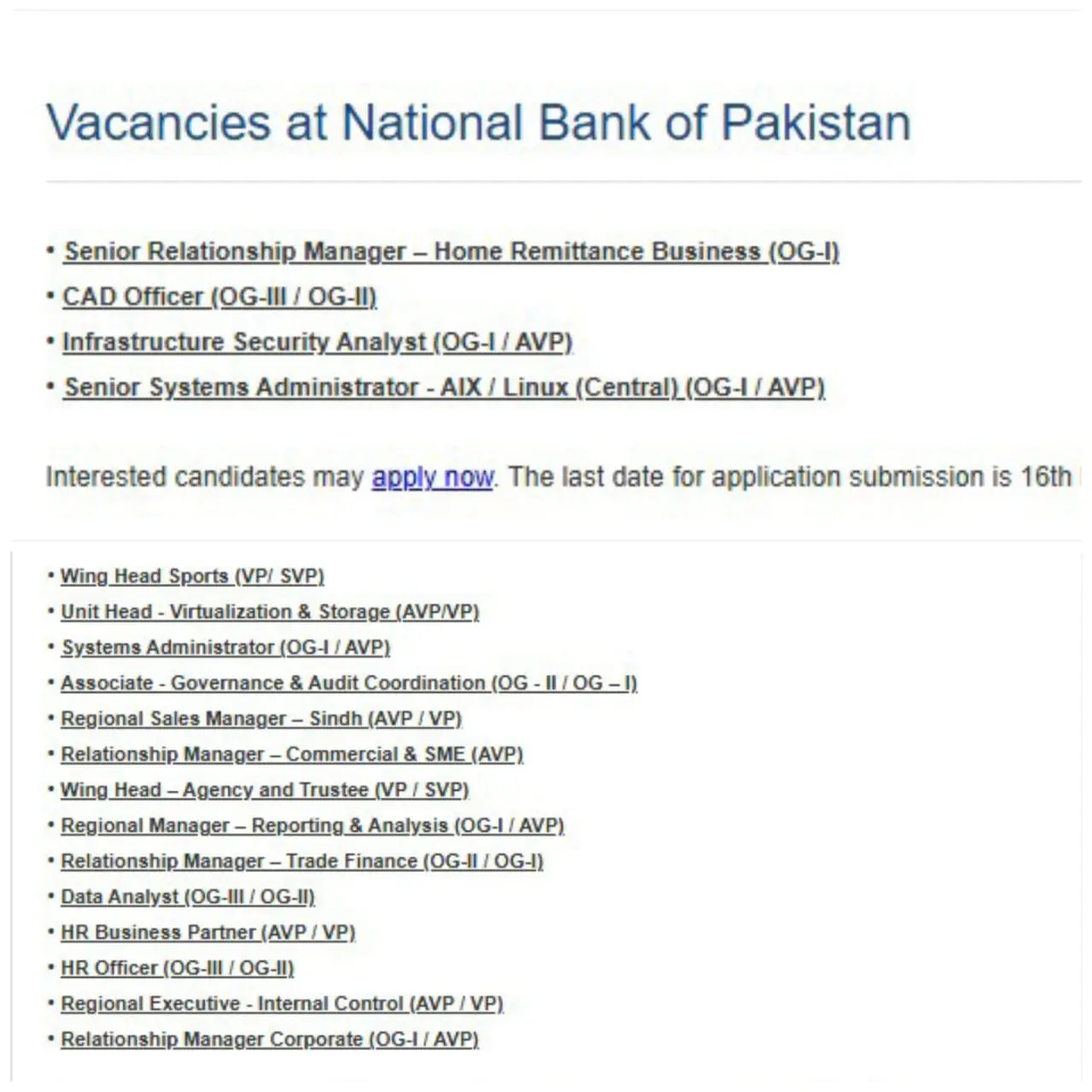 National Bank of Pakistan Jobs 2025 Today Advertisement