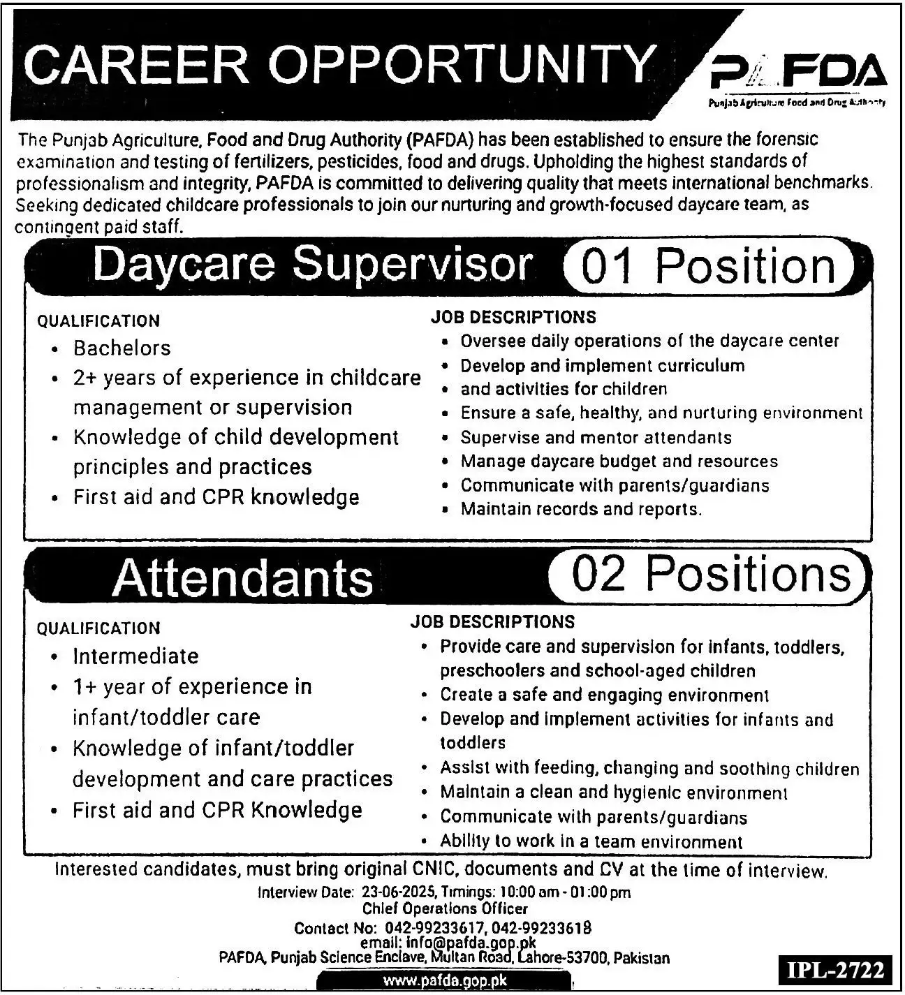 Punjab Agriculture Food and Drug Authority Careers 2025 Latest Advertisement