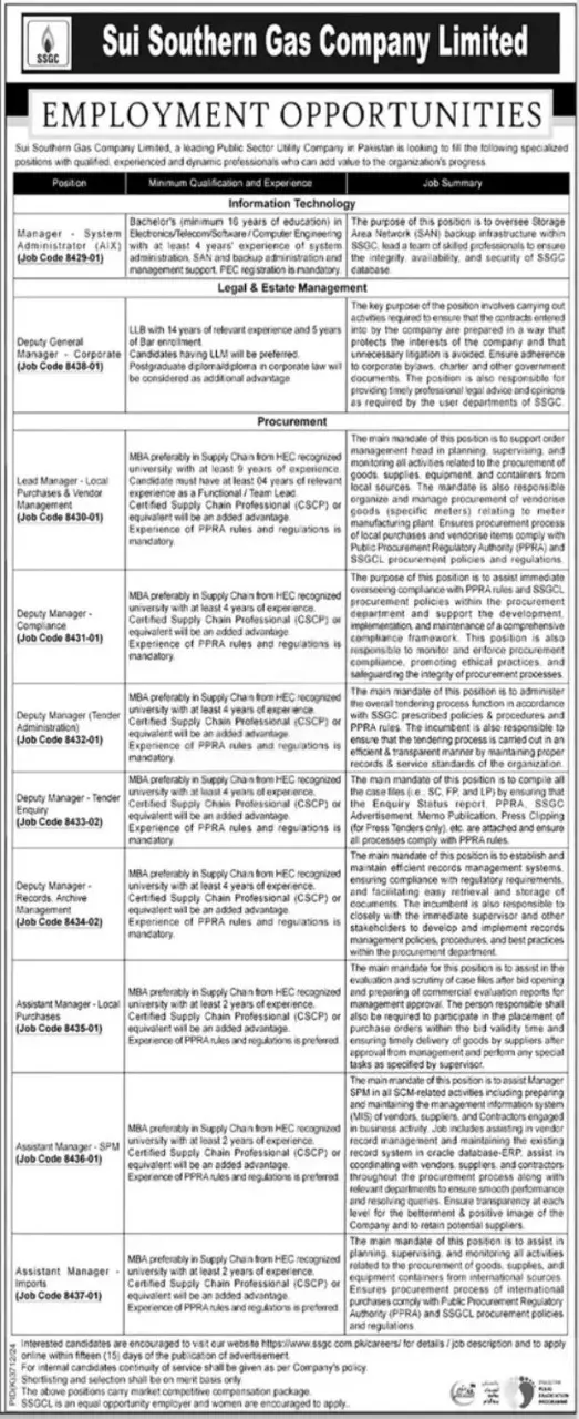 Sui Southern Gas Company Apprenticeship 2025 Today Advertisement