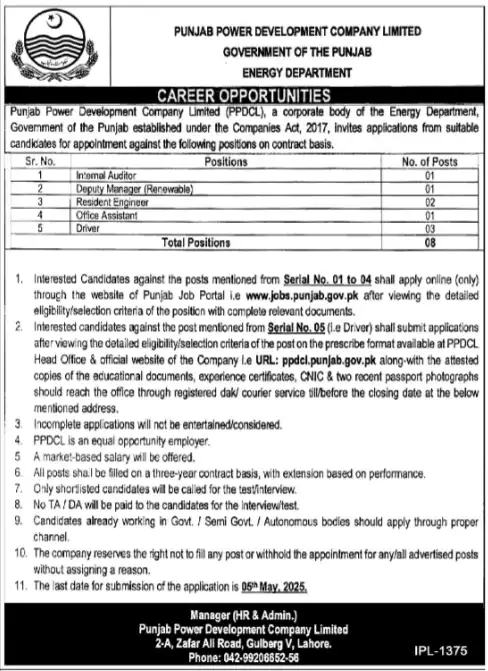 PPDCL Lahore Jobs 2025 Advertisement