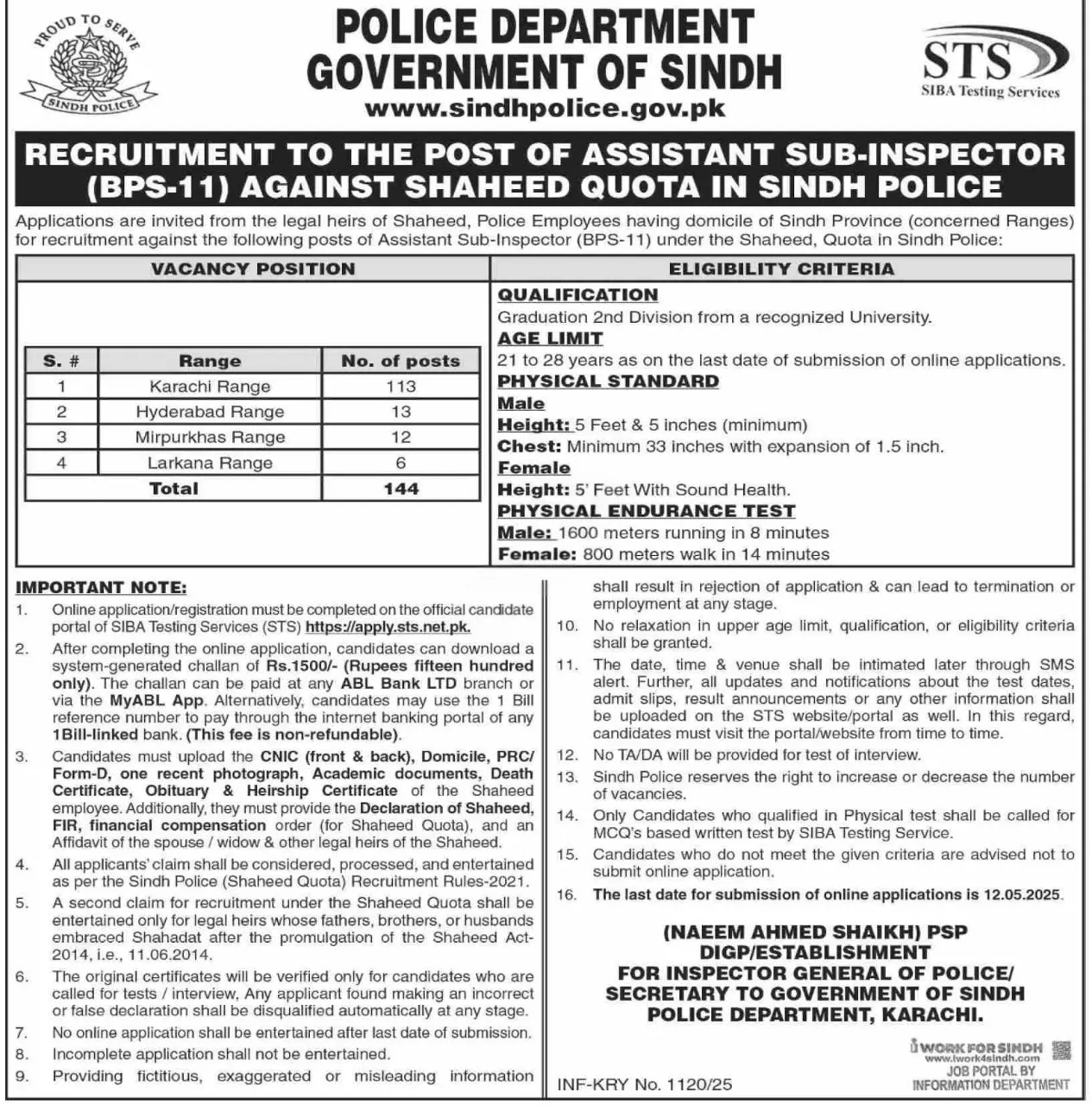 Sindh Police ASI Jobs 2025 Advertisement