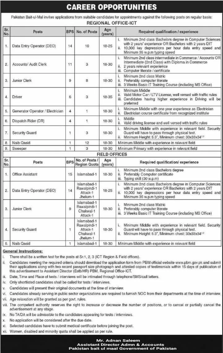 Social Welfare and Bait Ul Maal Jobs 2025