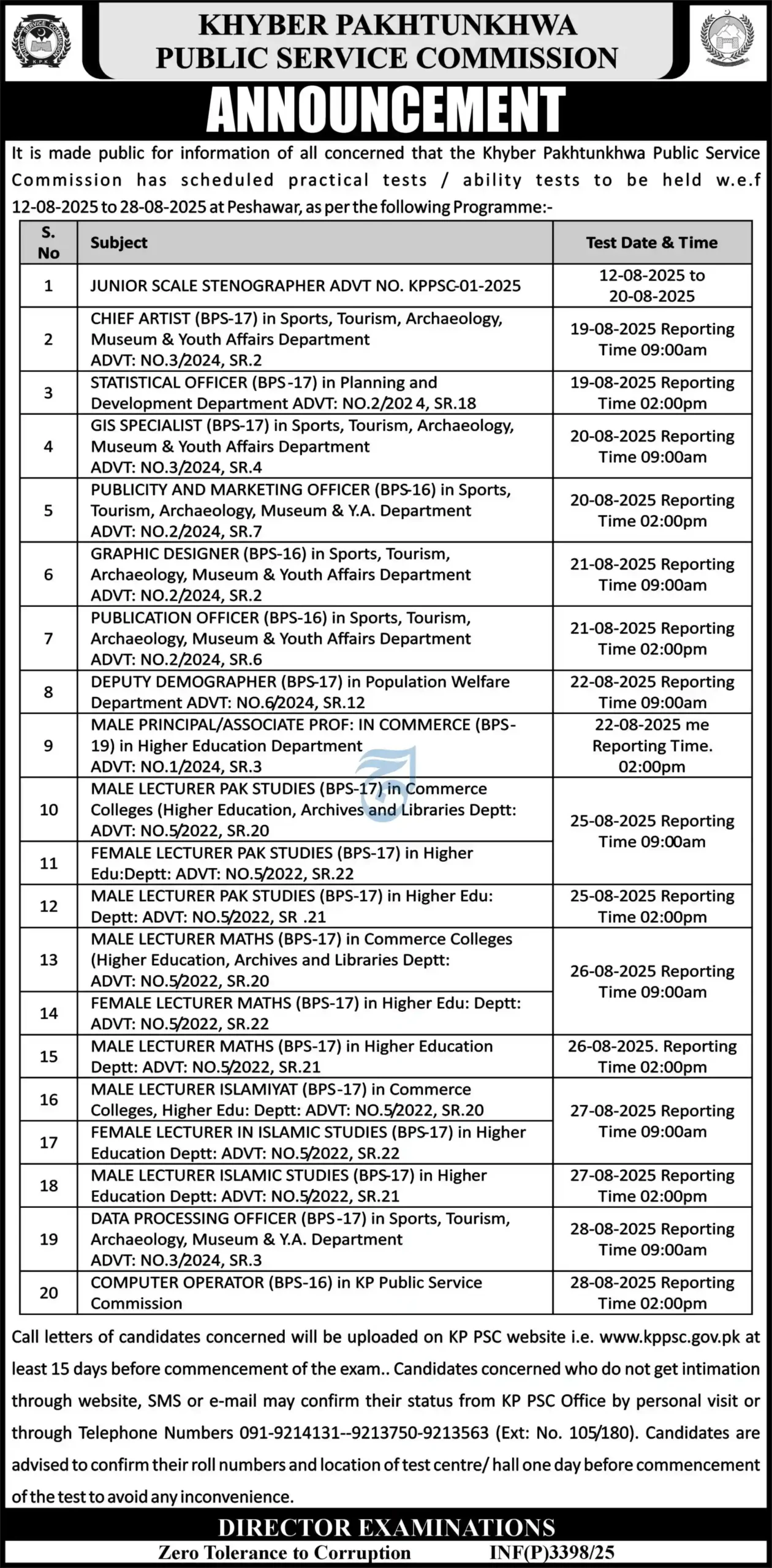 Khyber Pakhtunkhwa Public Service Commission Jobs 2025 Latest Advertisement