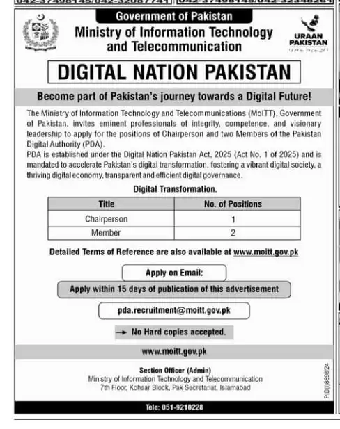 Ministry of Information Technology and Telecommunication Jobs 2025 Latest Advertisement