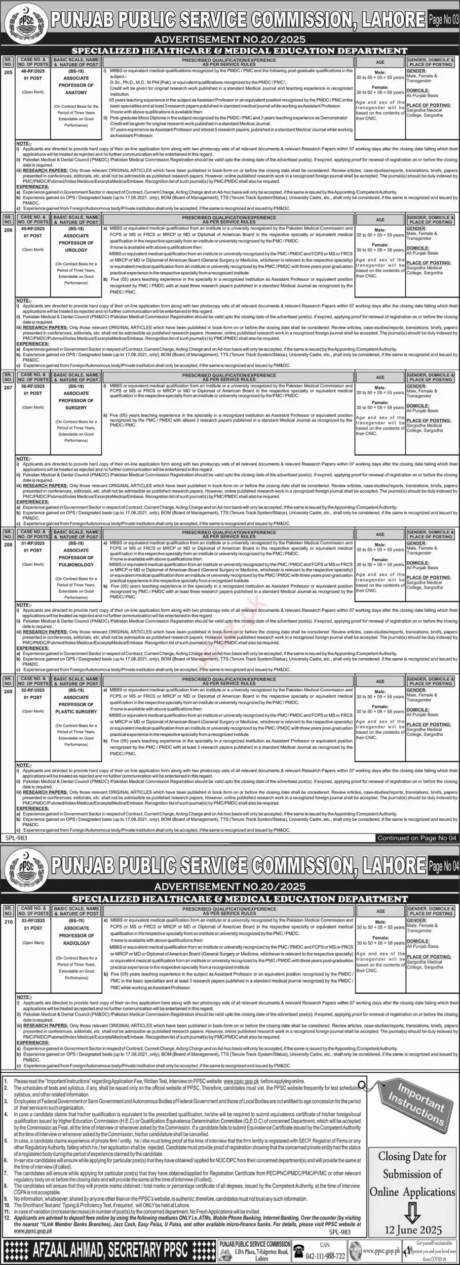 PPSC Jobs May 2025 Advertisement No 20 Today