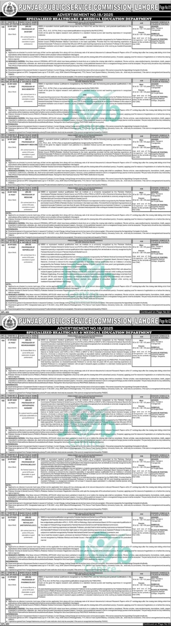 Punjab Public Service Commission PPSC Jobs Ad No 182025 Today Advertisement Page # 1