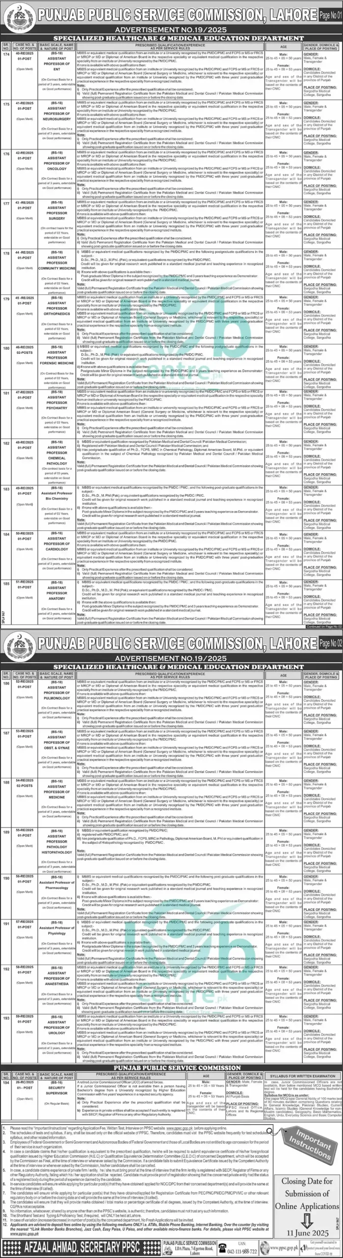 PPSC Jobs New Advertisement No 192025 Advertisement