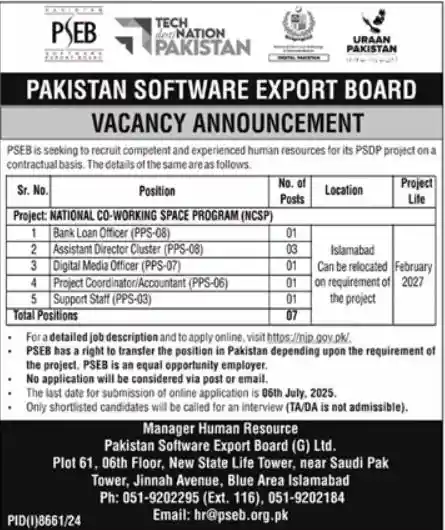 PSEB Islamabad Jobs 2025 Today Advertisement