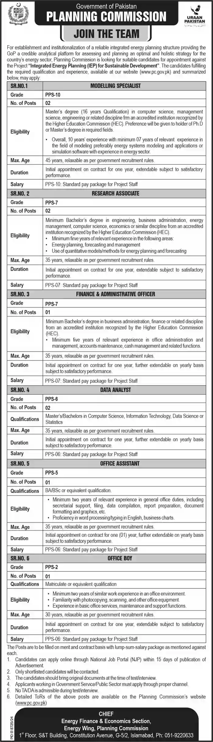 Latest Planning Commission Islamabad Jobs 2025 Advertisement