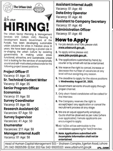 The Urban Unit Jobs 2025 Today Advertisement