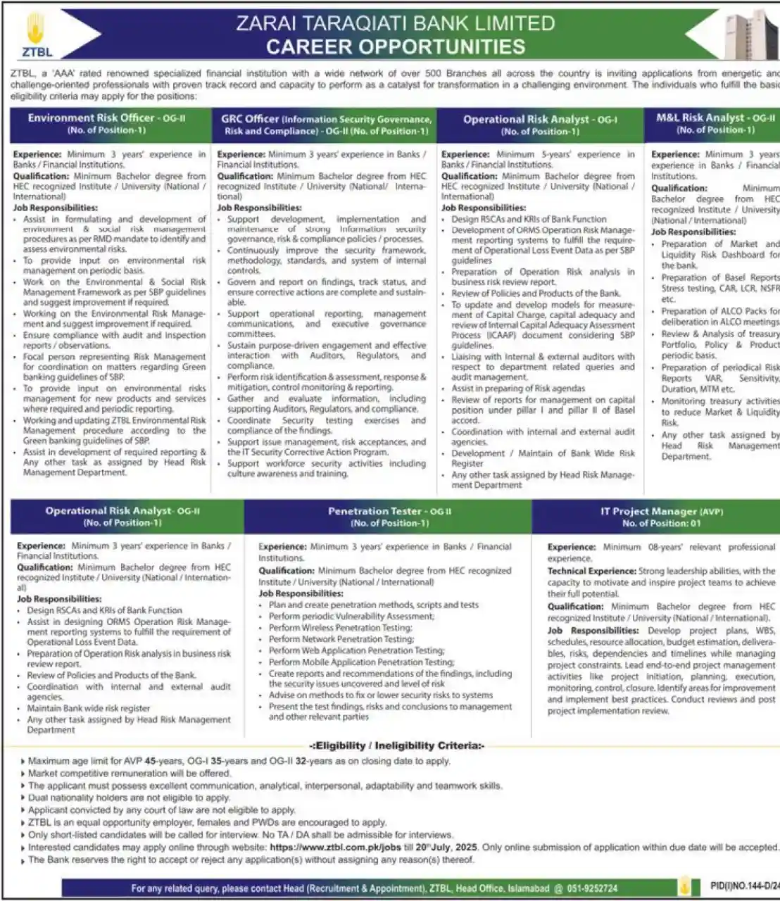 www.kssl.ztbl.com.pk Jobs 2025 Today Advertisement