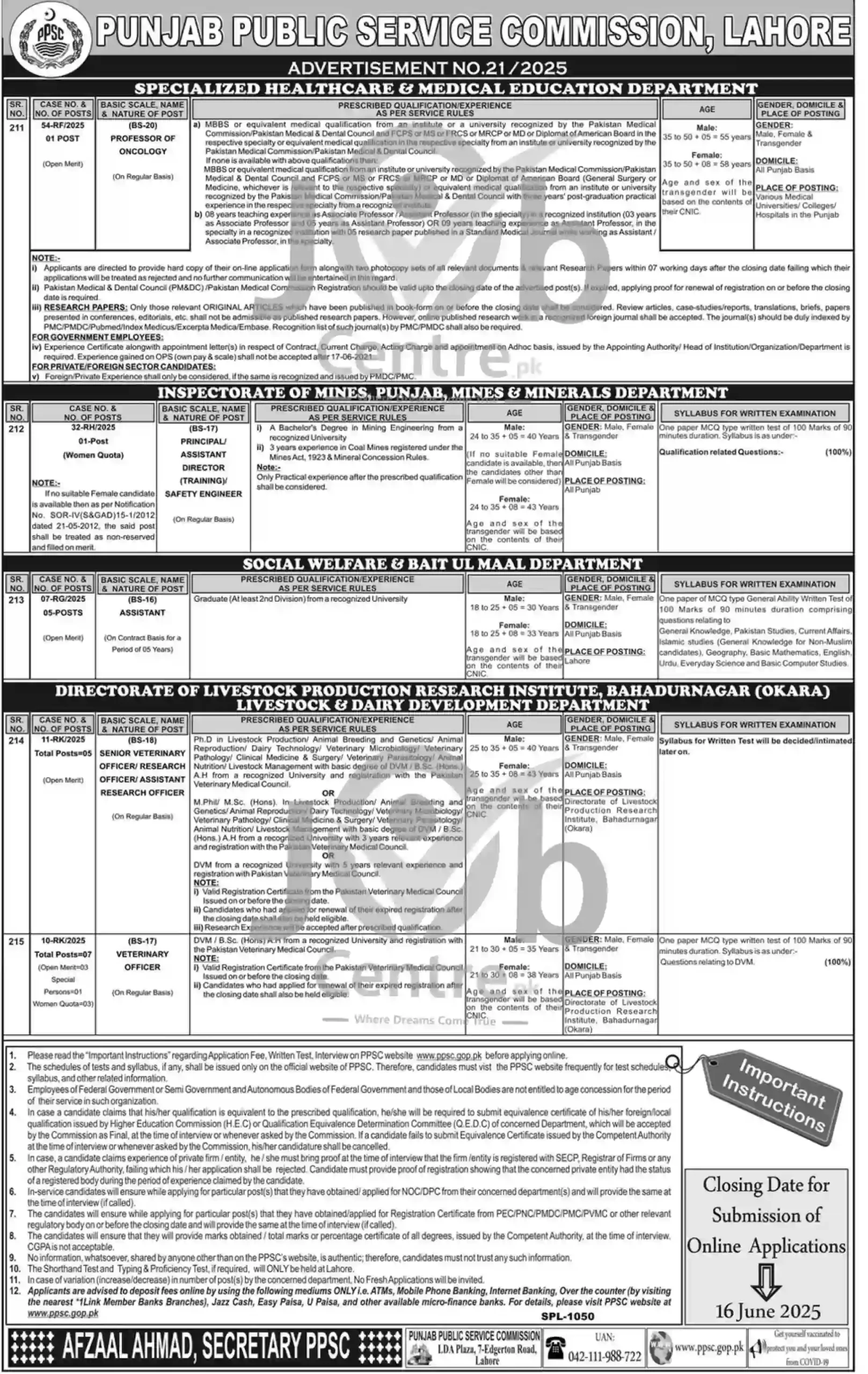 PPSC Jobs New Advertisement No 212025 Advertisement