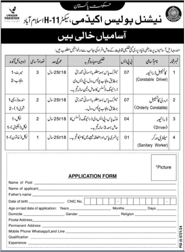 National Police Academy Islamabad jobs 2025 Advertisiment