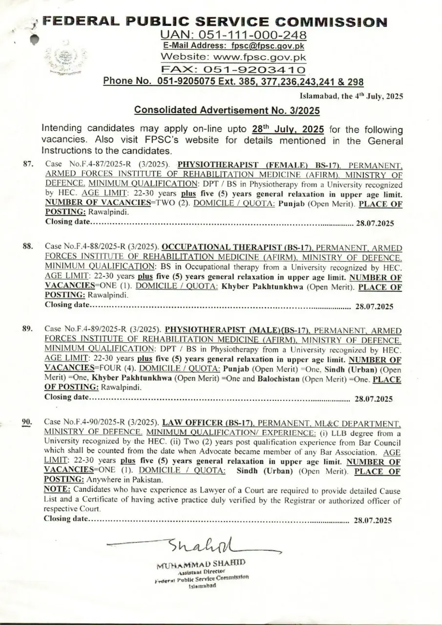 Check fpsc advertisement No. 03 Jobs 2025 Advertisement