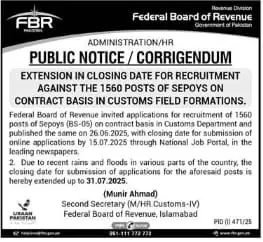 FBR Jobs 2025 Latest Advertisement
