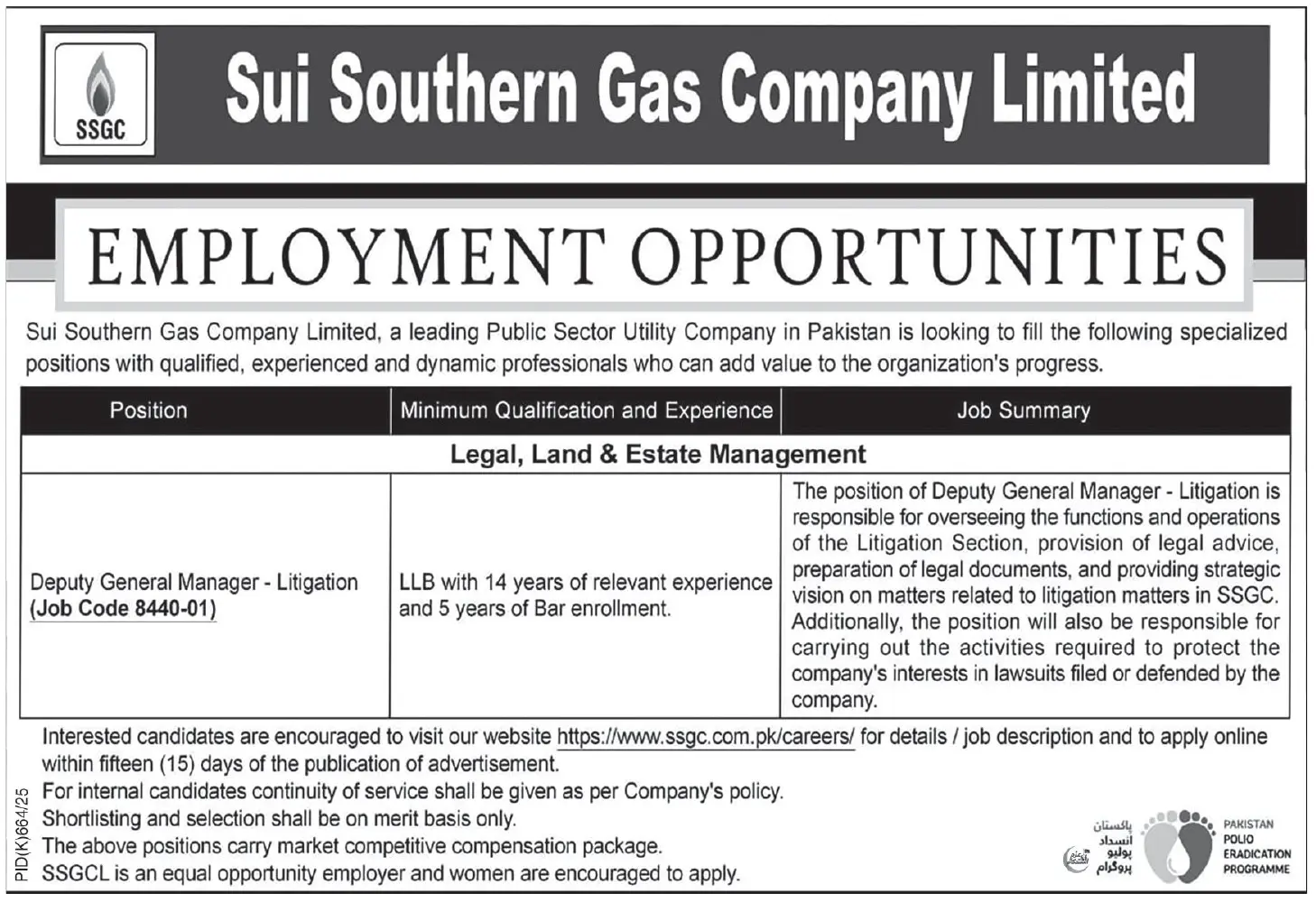Sui Southern Gas Company Limited SSGC Jobs 2025 Latest Advertisement