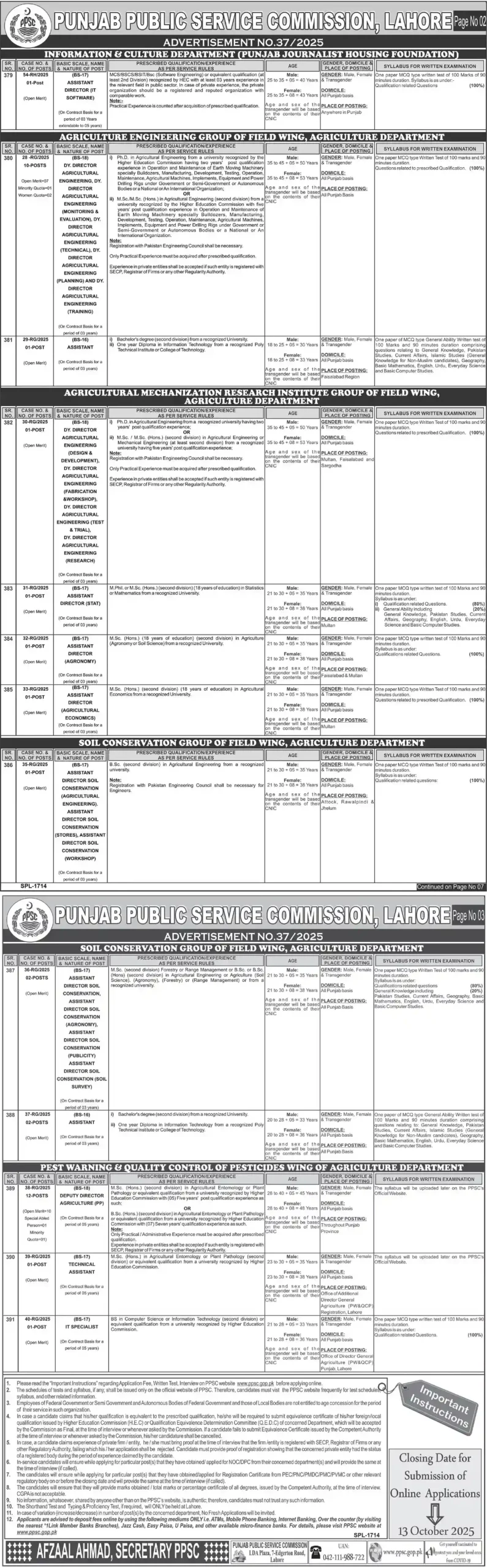 Latest PPSC Advertisement No 37 Jobs 2025 Advertisement