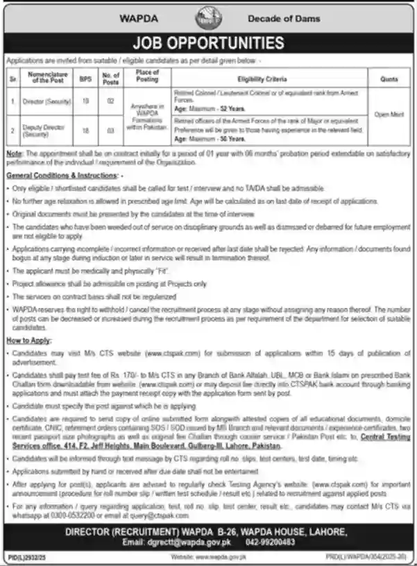Latest WAPDA Jobs 2026 in Lahore