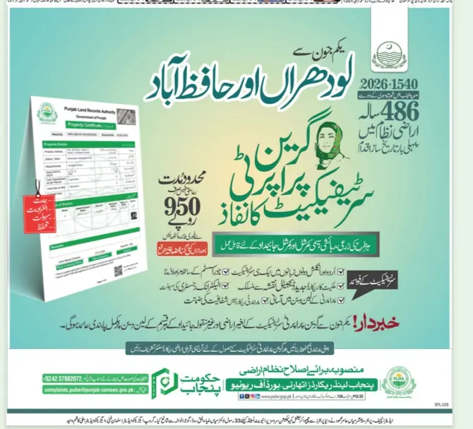 Green Property Certificate Now Live in Lodhran and Hafizabad